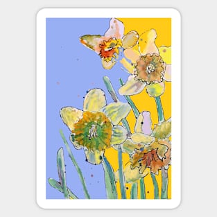 Abstract Yellow Daffodil Watercolor Pattern on Lavender Sticker